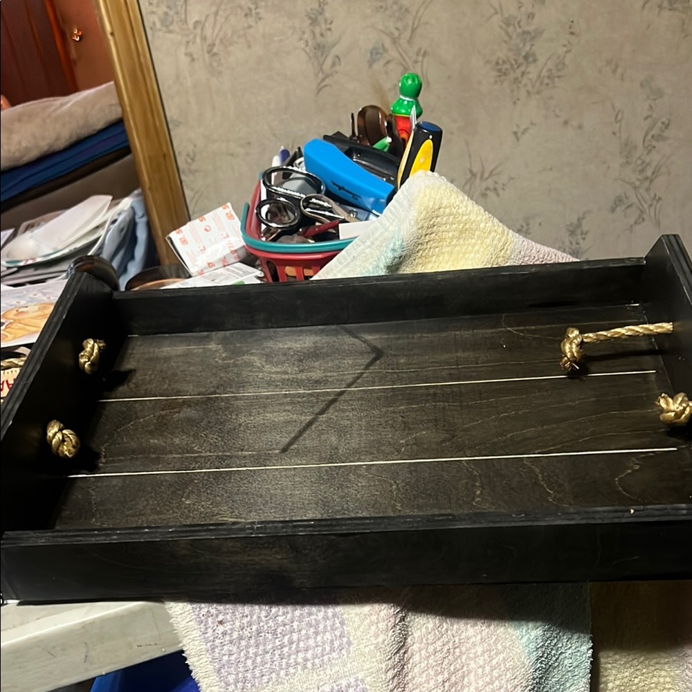 Elegant Black and Gold Vanity Tray for Bath